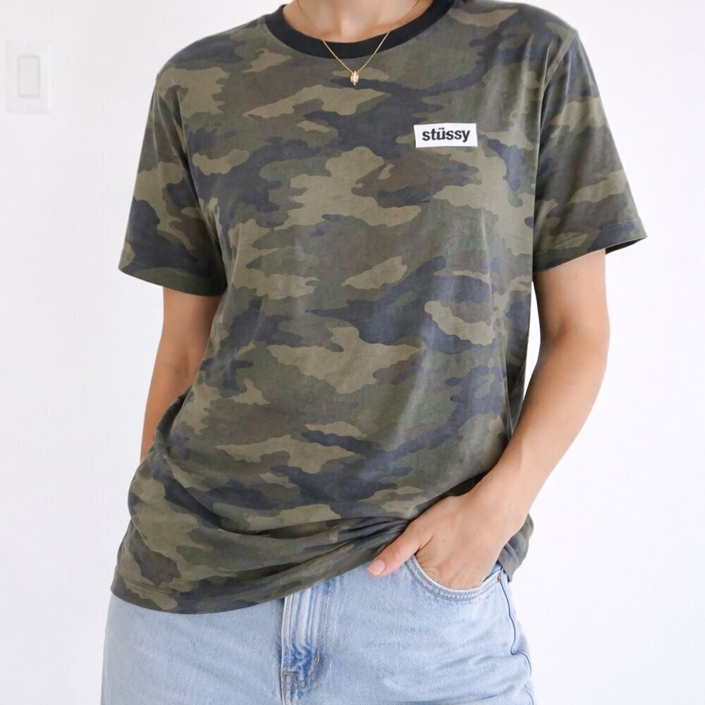 Stussy Green Camo Crewneck Short Sleeve Tee Cotton Streetwear Gorpcore 8
